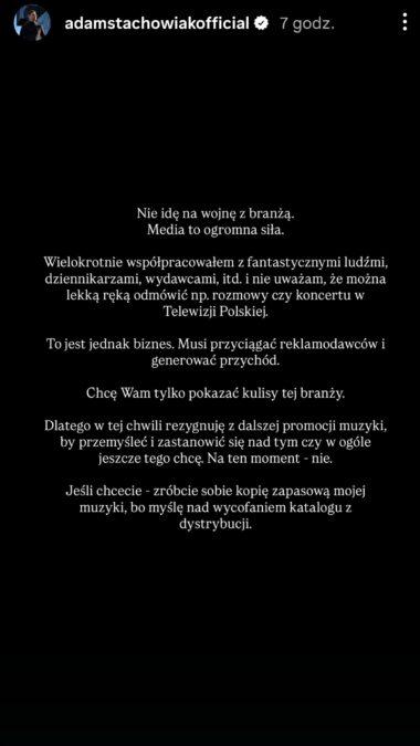 Adam Stachowiak wydał oświadczenie, fot. Instagram