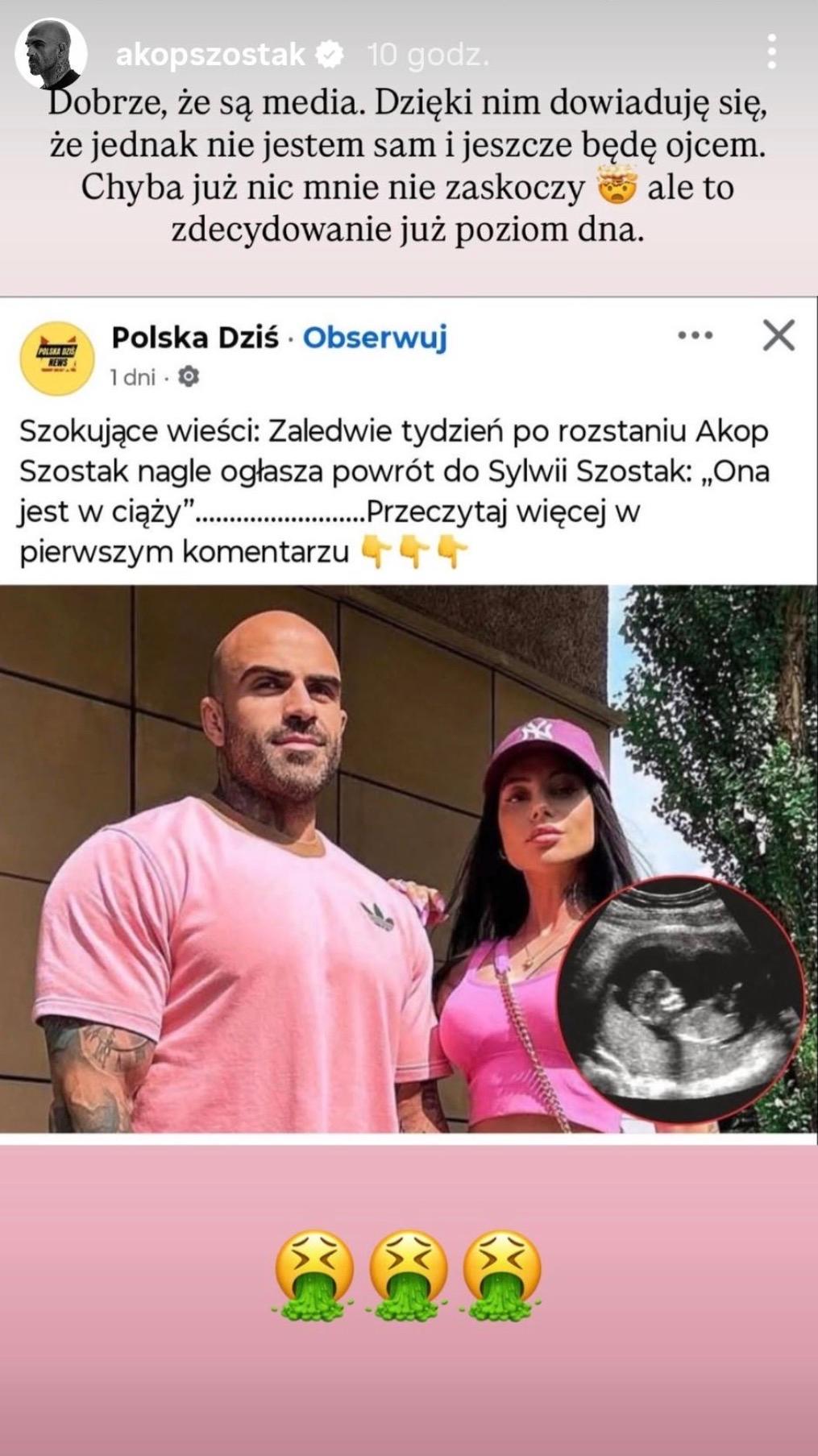 Akop Szostak reaguje na doniesienia o ciąży byłej żony/ Instagram
