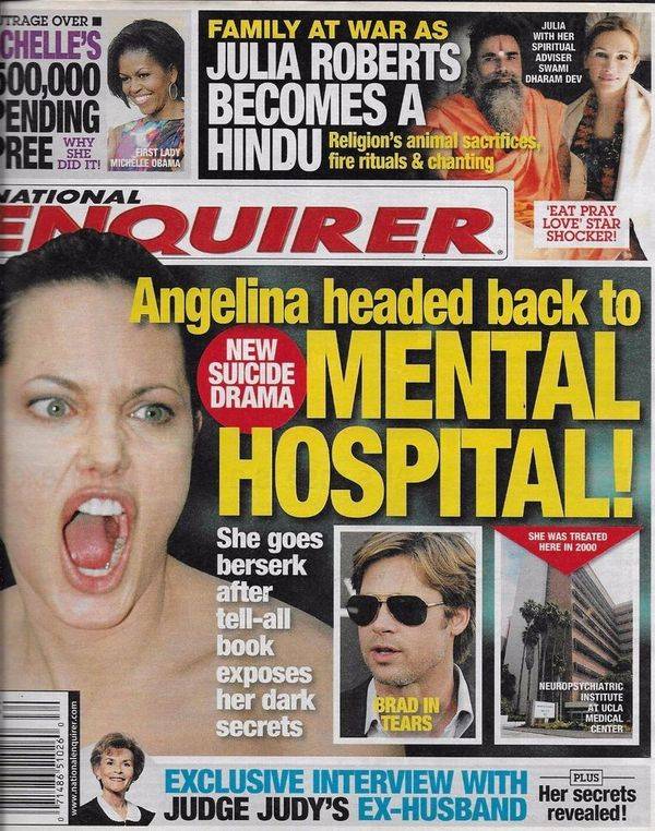 Angelina Jolie umierająca na raka i anoreksję na okładkach National Enquirer