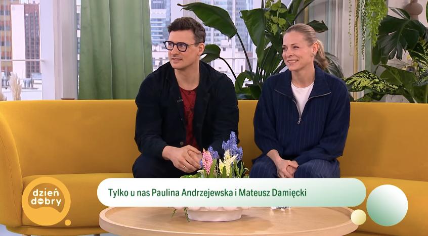Mateusz Damięcki, Paulina Andrzejewska, fot. "Dzień dobry TVN" / YouTube. 
