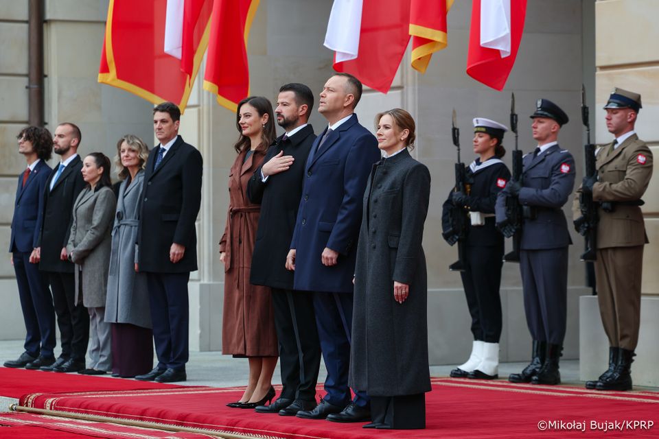 Karol Nawrocki, Marta Nawrocka, Jakov Milatović. Milena Milatović, fot. prezydent.pl/Mikołaj Bujak