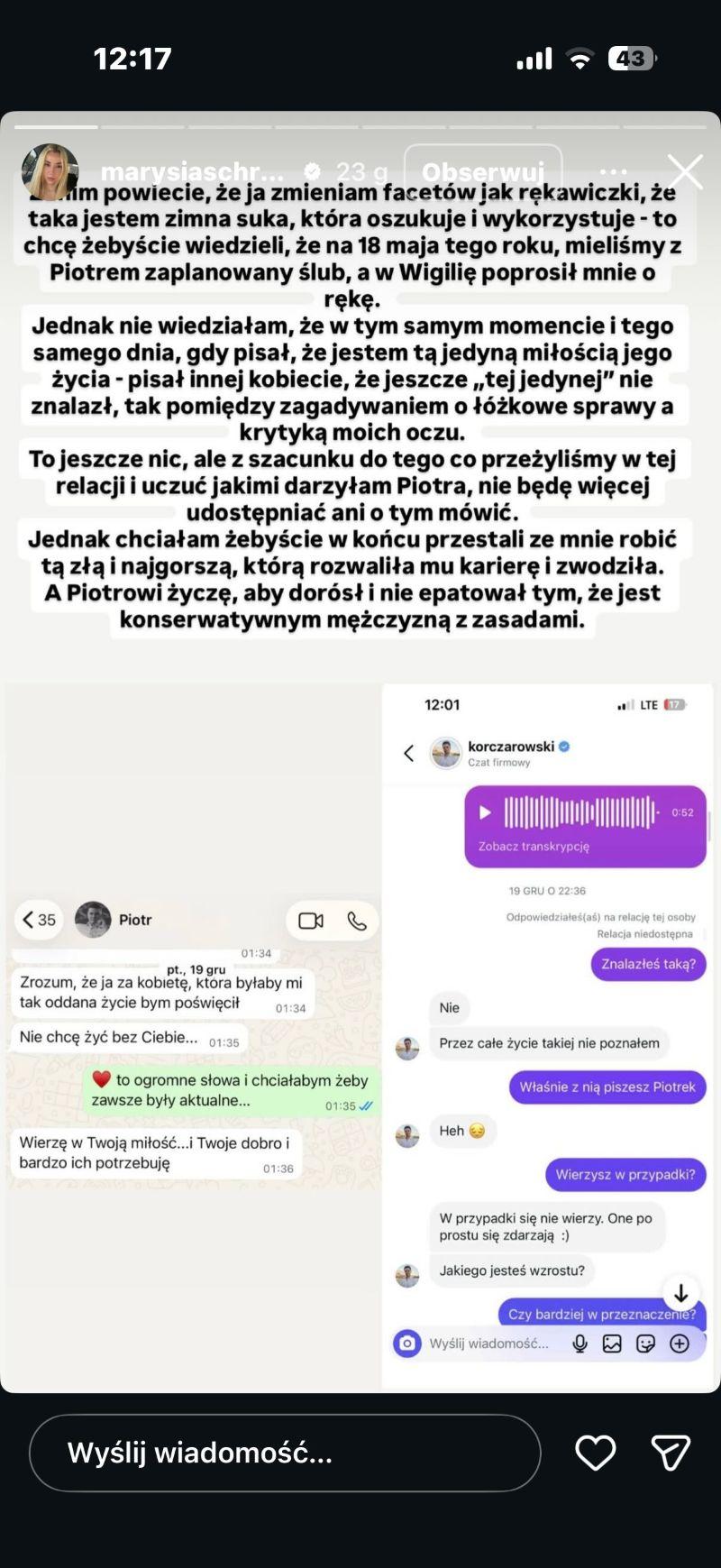 Marianna Schreiber i Piotr Korczarowski, fot. Instagram/marysiaschreiber/