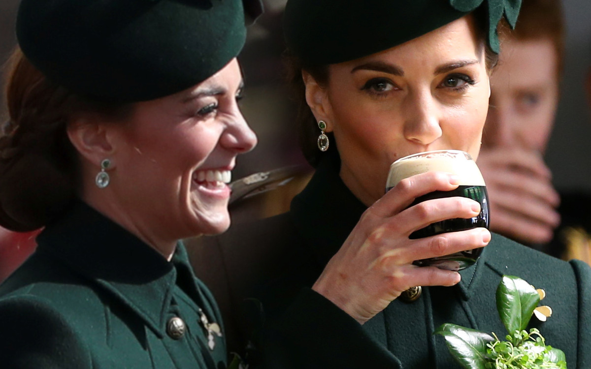 Kate Middleton w butelkowym płaszczu kosztuje irlandzkiego piwa (ZDJĘCIA)