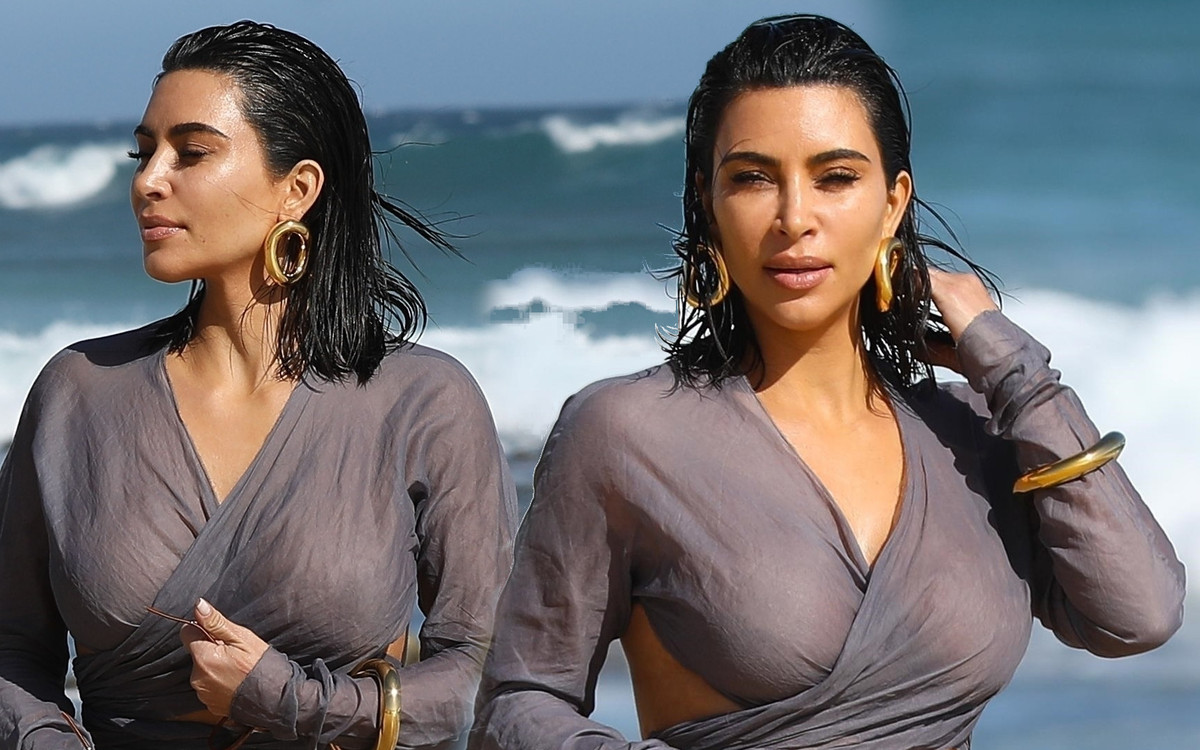 Kim Kardashian wyłania się z morza. Za takie CIAŁO wiele kobiet dałoby się pokroić! (ZDJĘCIA)