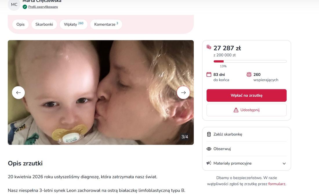 Zbiórka dla syna Marty Chyczewskiej, fot. zrzutka.pl
