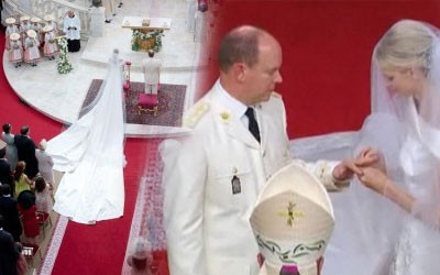 Gigantyczny tren sukni Charlene Wittstock (FOTO)