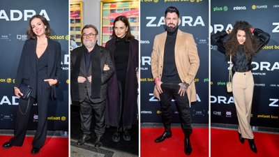 Premiera filmu “Zadra”. Miszczak i Cieślak pozują razem do zdjęć, a obok nich Wenedzikowska z nową fryzurą