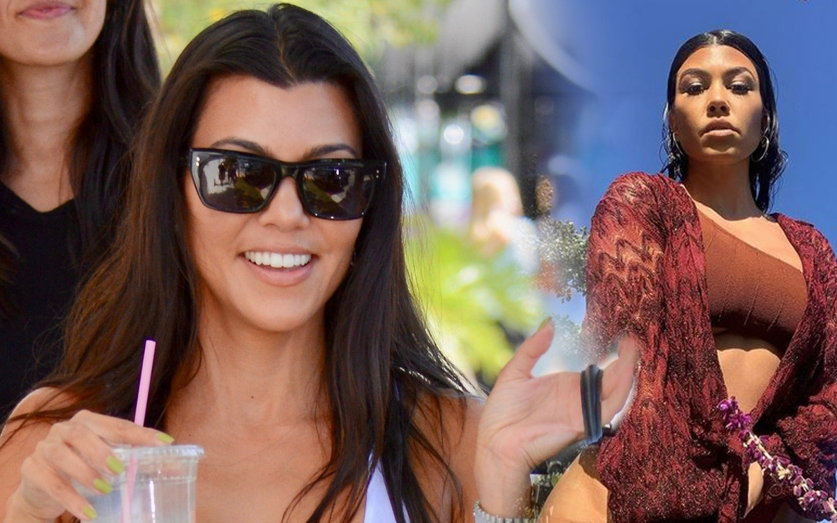Kourtney Kardashian w srebrnym stroju kąpielowym DUMNIE pokazuje camel toe