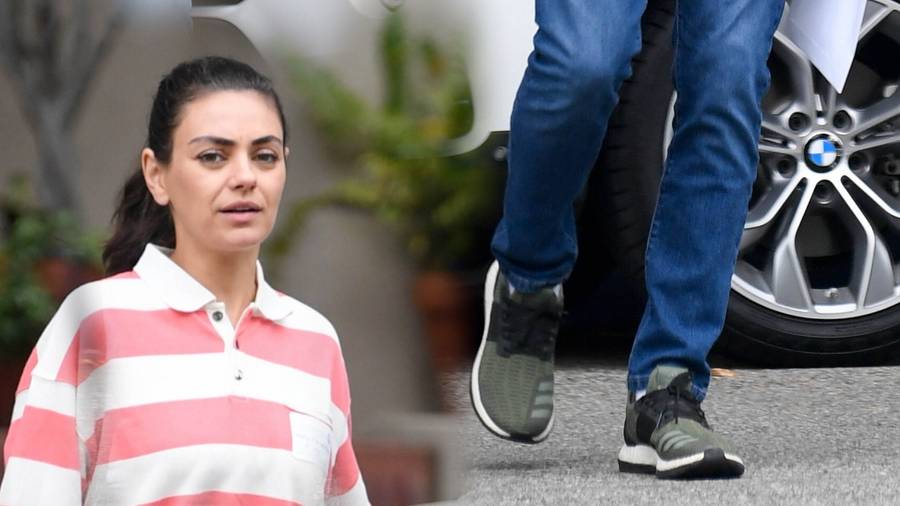 Załamany Ashton Kutcher z WĄSEM – na spacerze z Milą Kunis