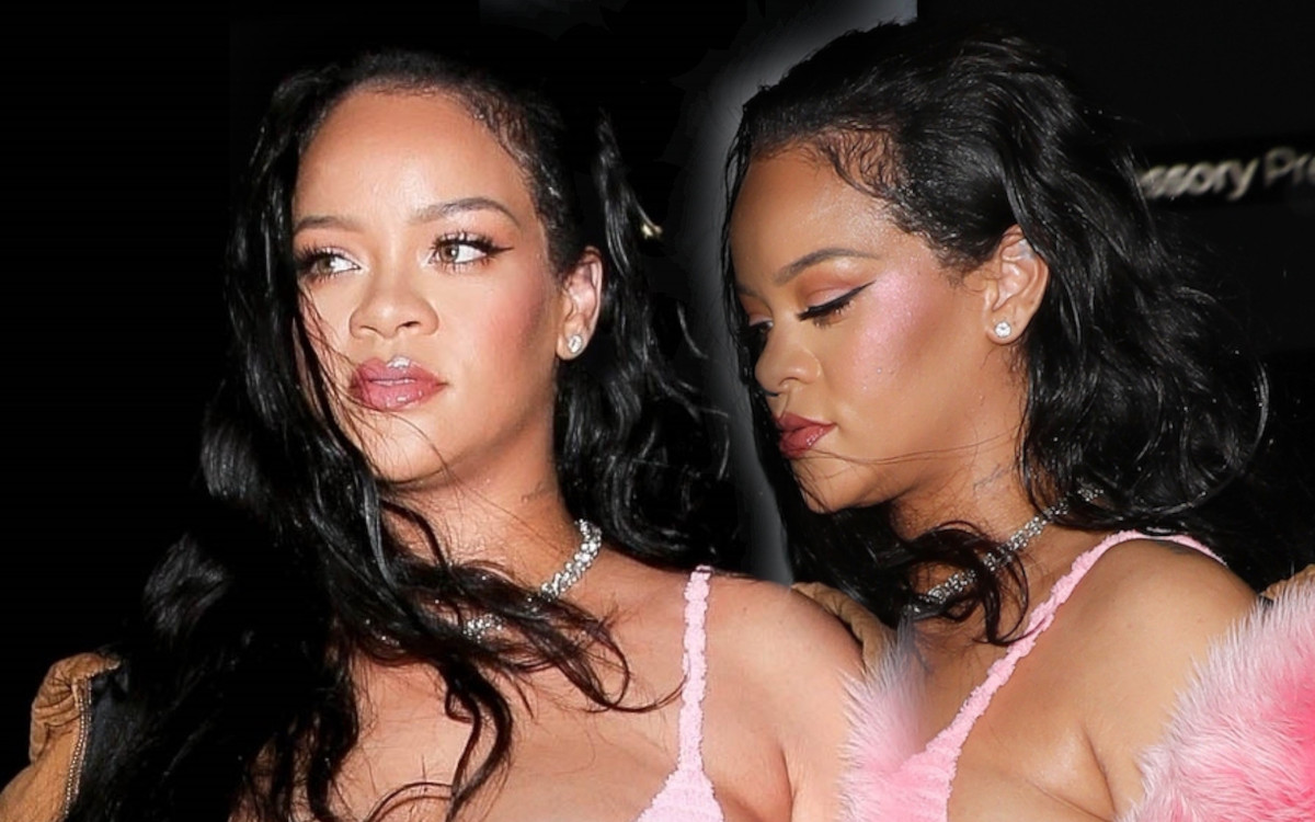 Cała na różowo Rihanna łapie się za ciążowy brzuszek