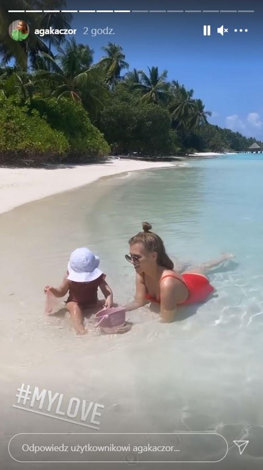 Agnieszka Kaczorowska z córką Emilką. 