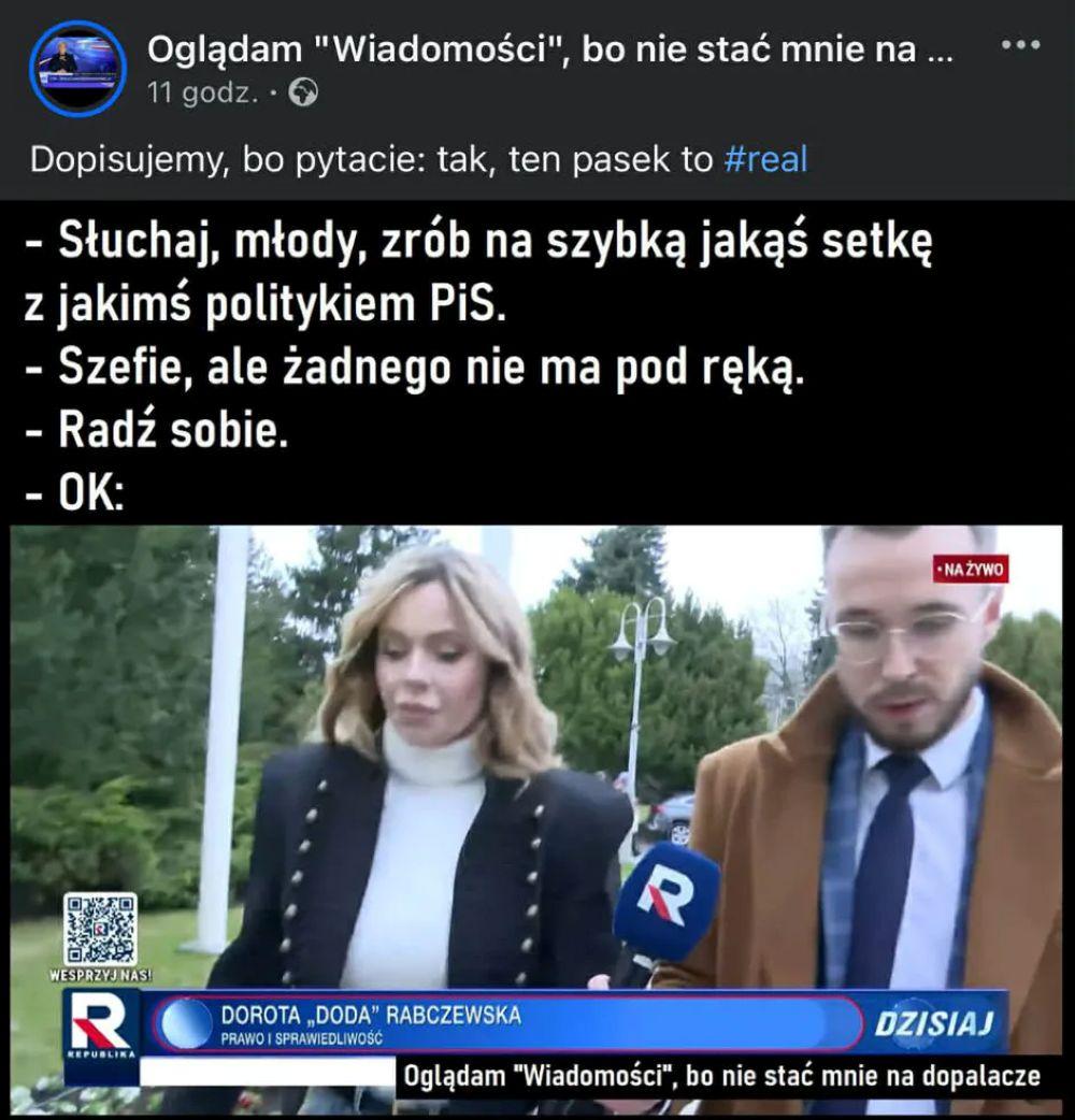 Facebook/kadr z profilu: "Oglądam "Wiadomości", bo nie stać mnie na dopalacze"