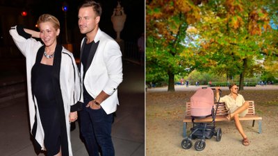 Katarzyna Warnke z mężem i dzieckiem na pierwszym spacerze. Rodzice korzystają z pięknej pogody