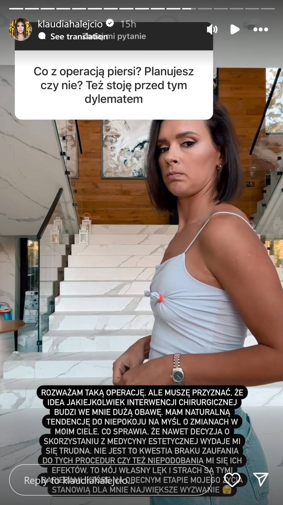 Klaudia Halejcio myśli o powiększeniu piersi. Zdradziła, co ją przed tym powstrzymuje