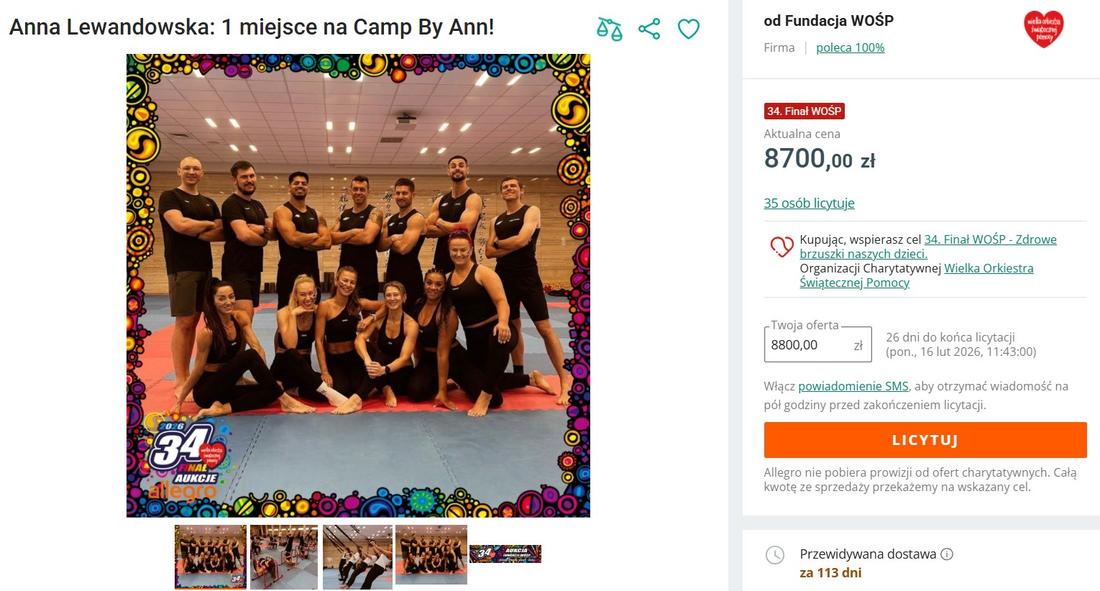 Anna Lewandowska zaangażowała się w licytację WOŚP, fot. Allegro