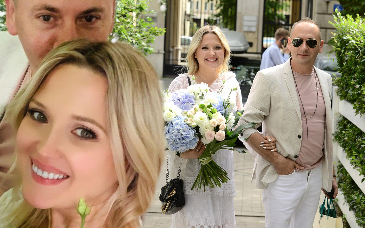 Gosia Andrzejewicz z bukietem kwiatów. Dostała je od WIELBICIELA