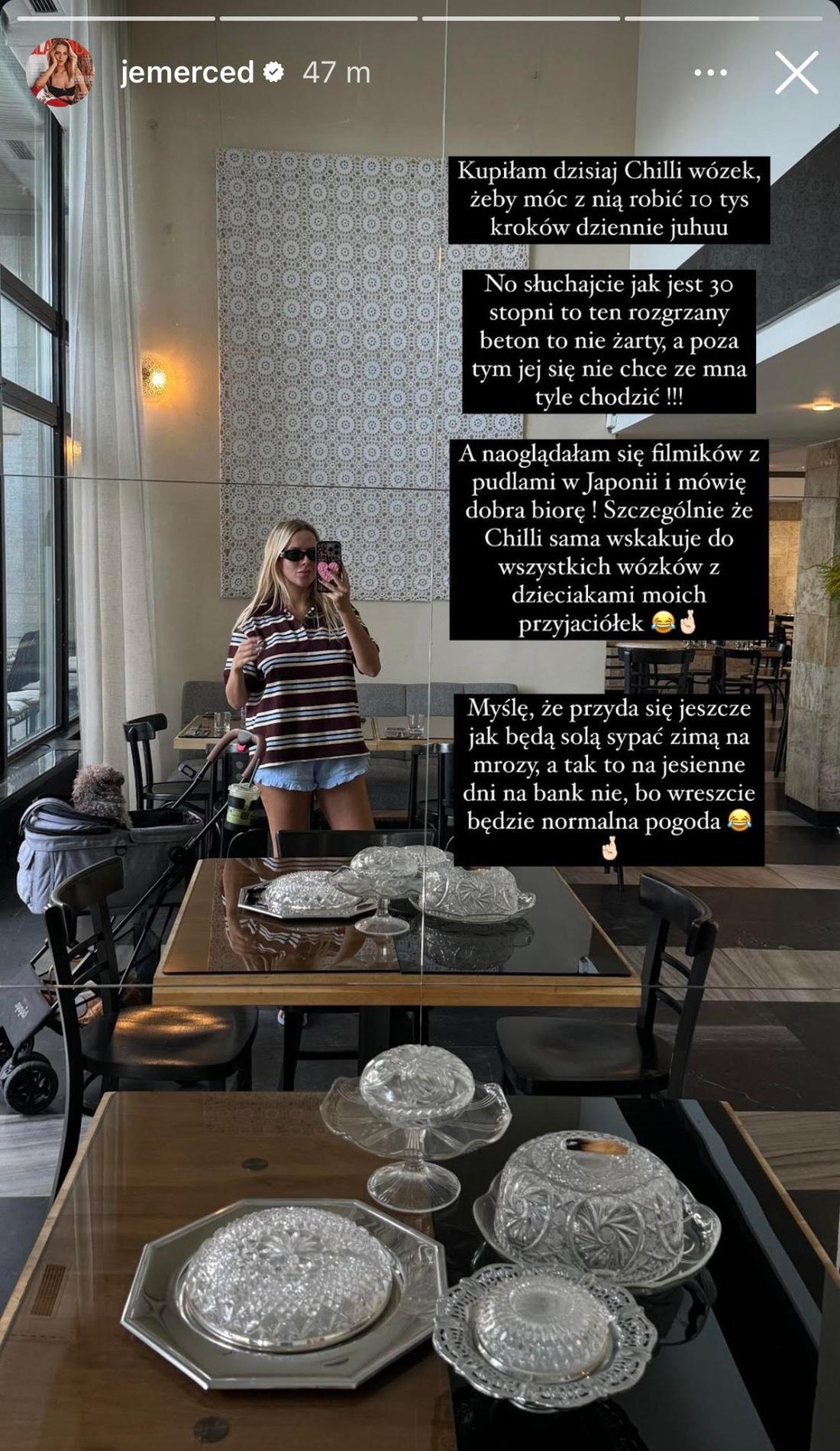 Jessica Mercedes wozi pudla w wózku