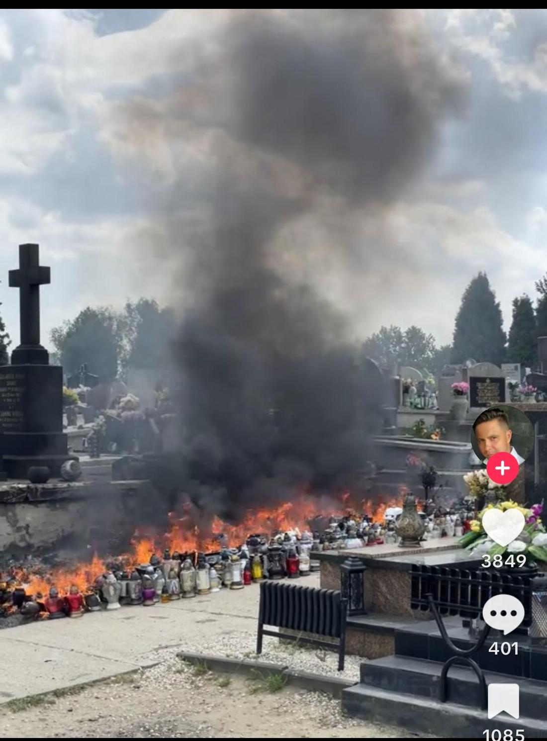 Płonie grób Łukasza Litewki, fot. Tik Tok