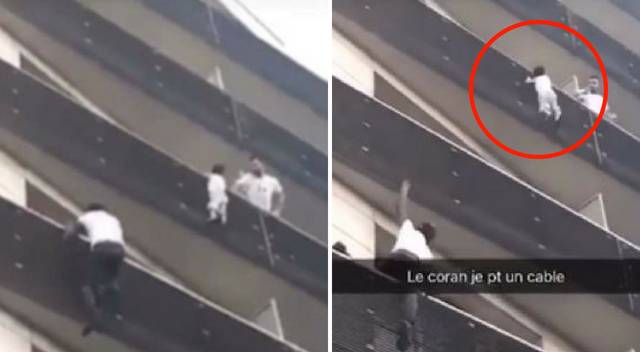 Dziecko zwisające z balkonu! Na pomoc przyszedł SPIDERMEN!