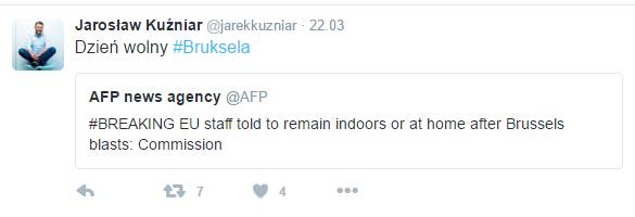 Wpisy polskich dziennikarzy i polityków po zamachach w Brukseli