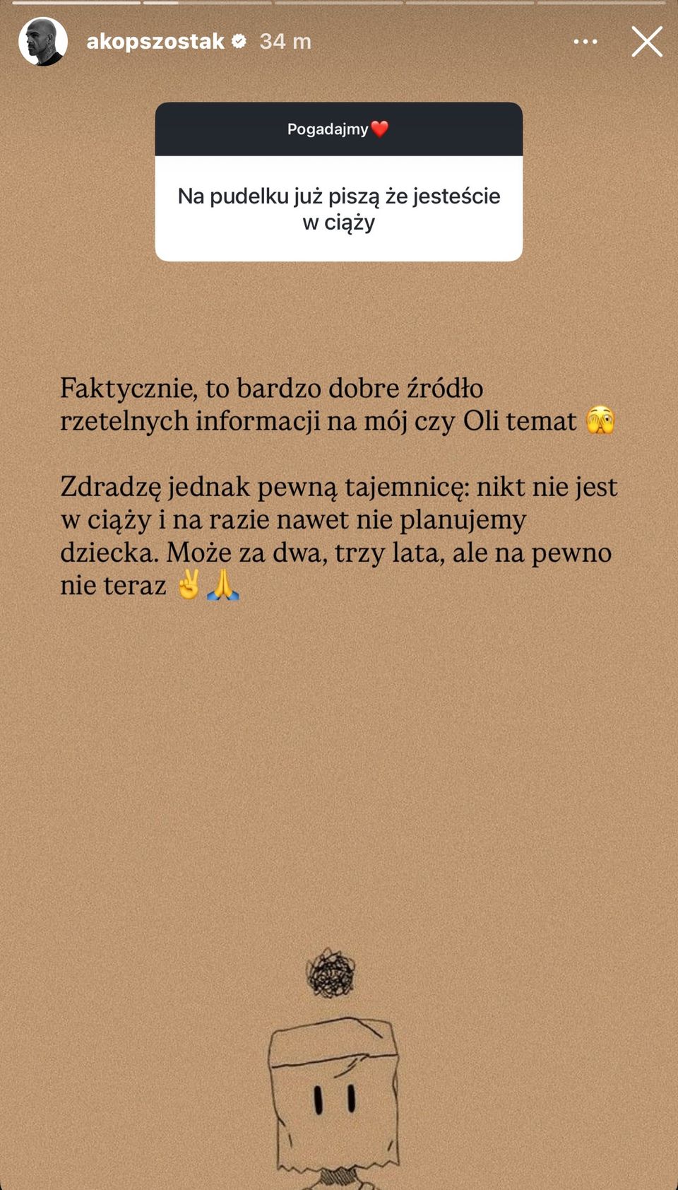 Akop Szostak reaguje na doniesenia o ciąży Oli Okrzesik, fot. Instagram