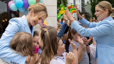 Marta Nawrocka świętowała Dzień Dziecka w Pałacu Prezydenckim. Oszałamiająca błękitna stylizacja