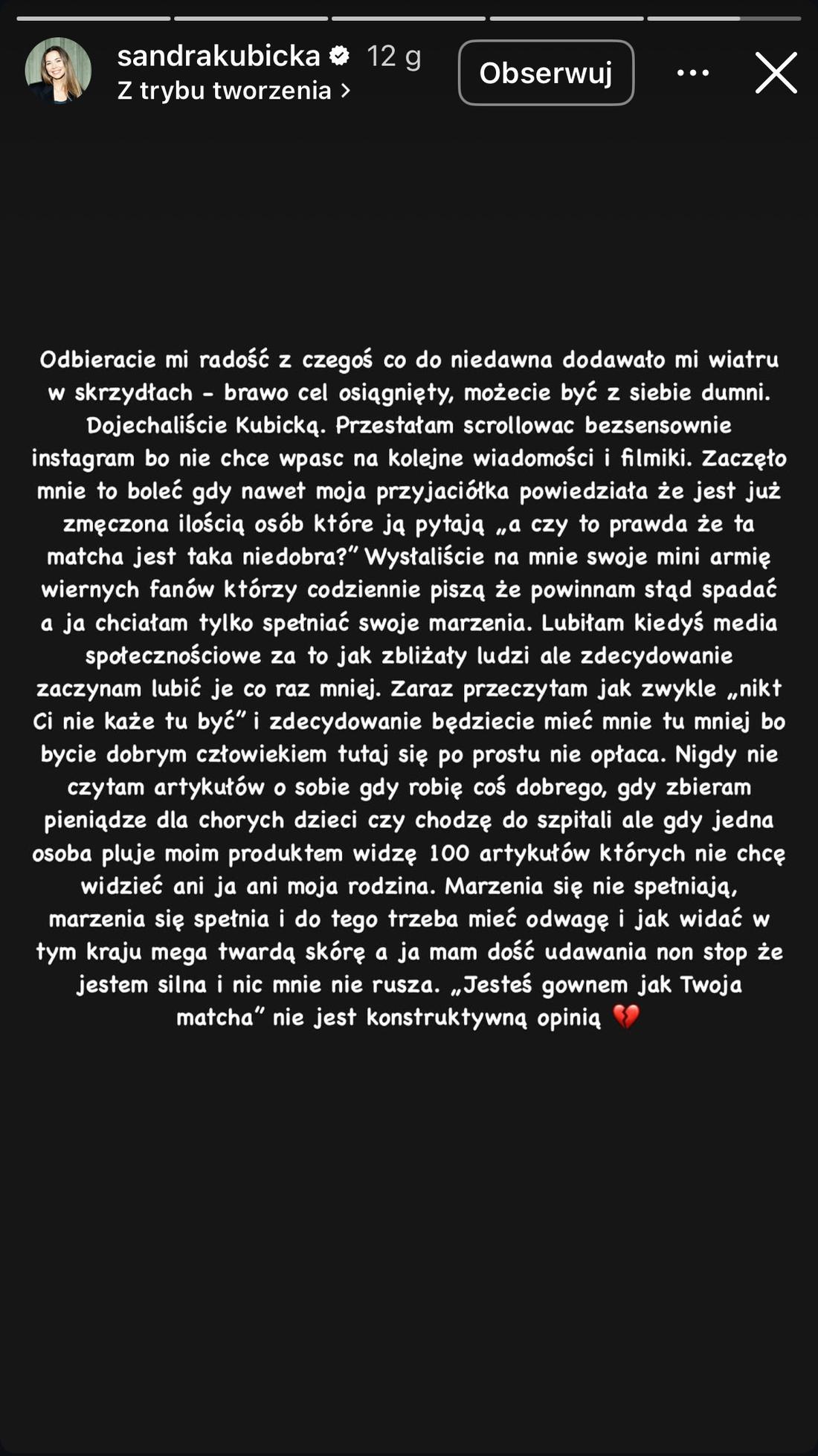 Sandra Kubicka, fot. Instagram. 