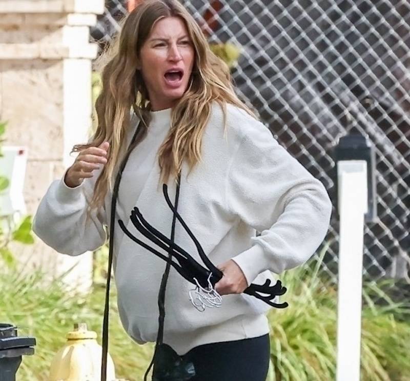 Ciężarna Gisele Bündchen na spacerze z psem. Brzuszek coraz większy!