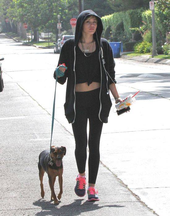 Miley Cyrus z psem na spacerze