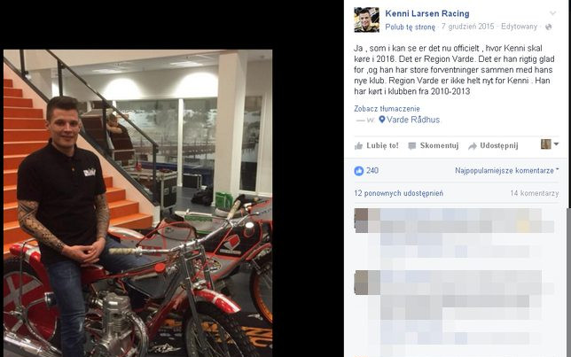 Żużlowiec Kenni Larsen postrzelony w głowę