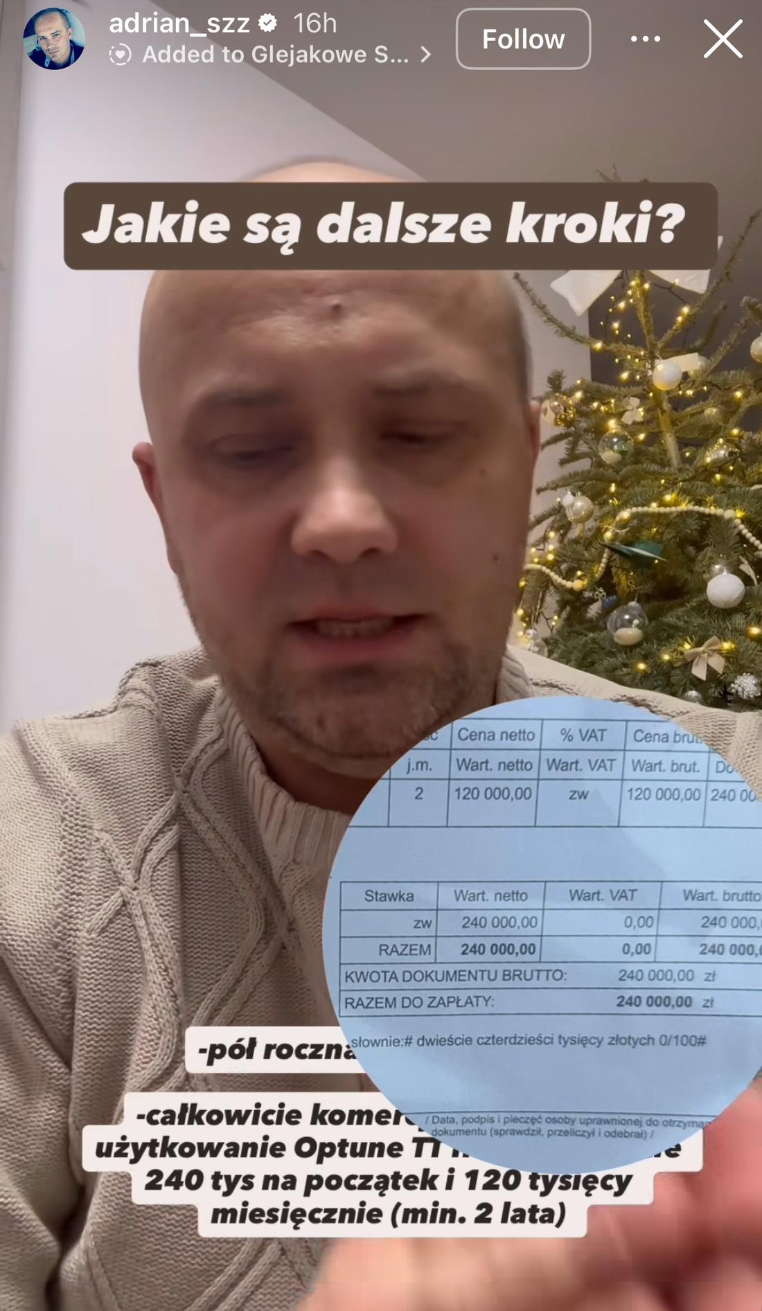 Adrian Szymaniak ujawnił koszty leczenia, fot. Instagram