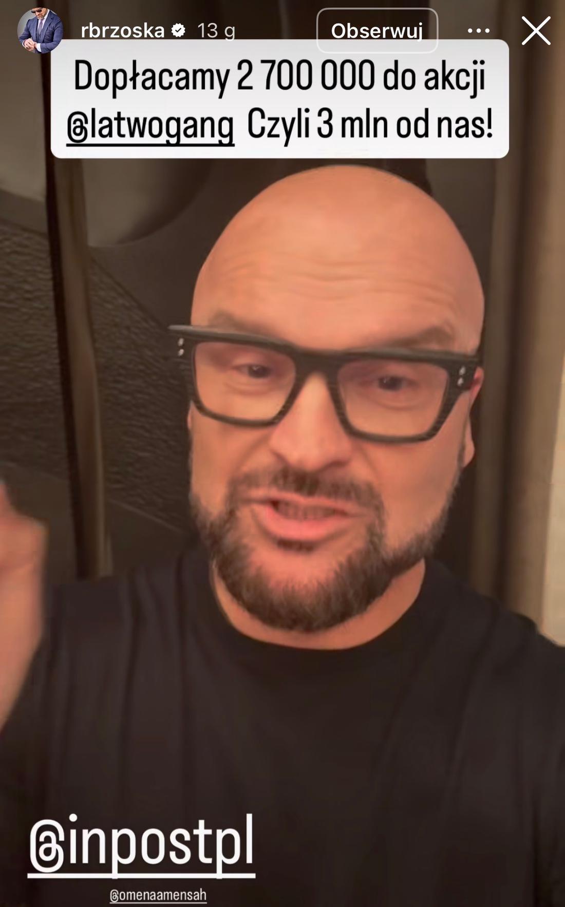 Rafał Brzoska w ostatniej chwili podwoił wpłatę na akcję Łatwoganga. Przebił wszystkich!/ Instagram