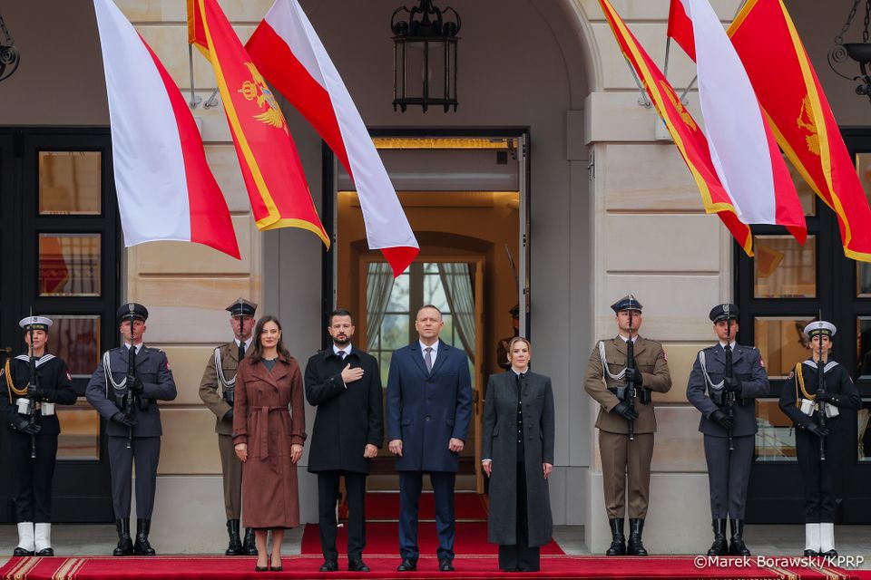 Karol Nawrocki, Marta Nawrocka, Jakov Milatović. Milena Milatović, fot. prezydent.pl/Mikołaj Bujak