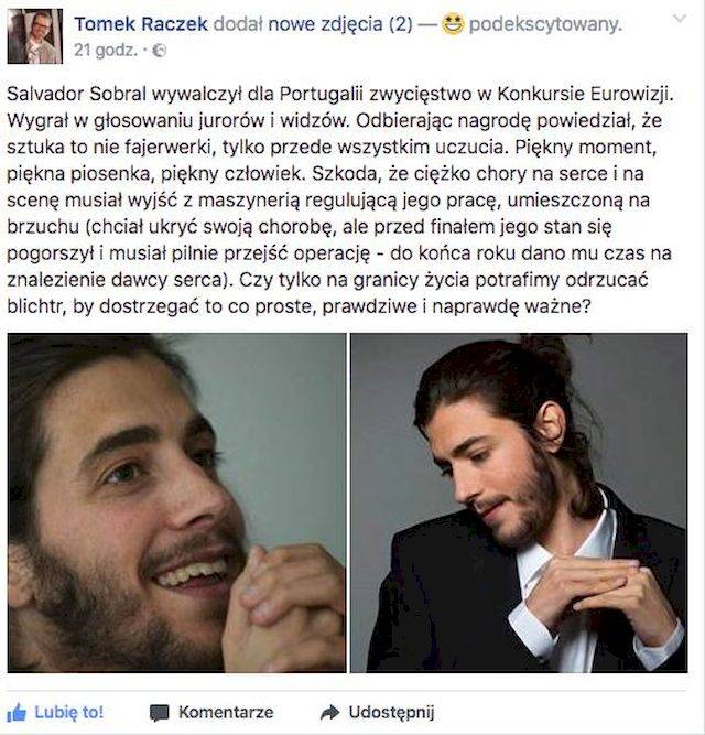Zwycięzcy Eurowizji grozi ŚMIERĆ? Salvador Sobral jest ciężko chory, czy to… wymysł tabloidów?