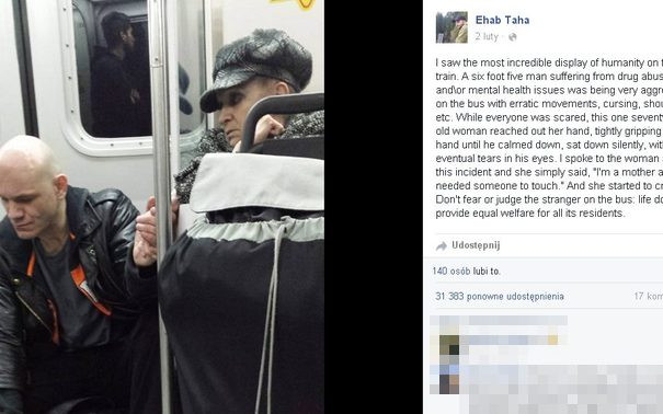 Wszyscy się go bali, ta kobieta podała mu rękę (Facebook)
