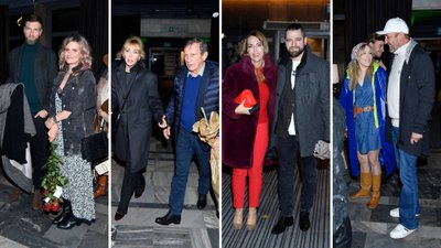 Premiera spektaklu “Władca much”. Jan Englert i Janusz Chabior ze swoimi pięknymi żonami