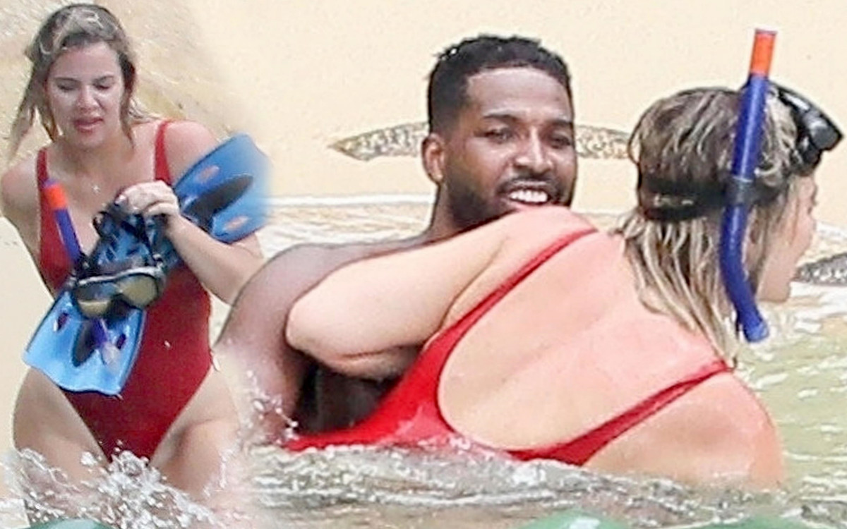 Khloe znowu promienieje! Pluska się Tristanem w morzu jak dziecko (ZDJĘCIA)