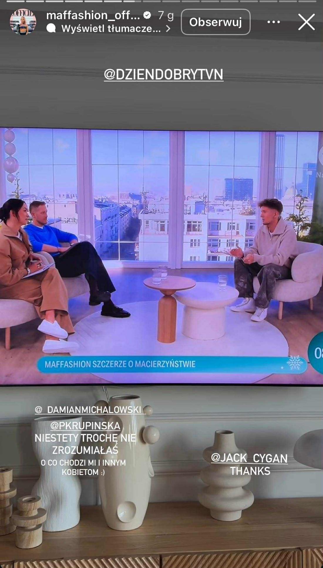Maffashion publicznie punktuje Krupińską, fot. Instagram