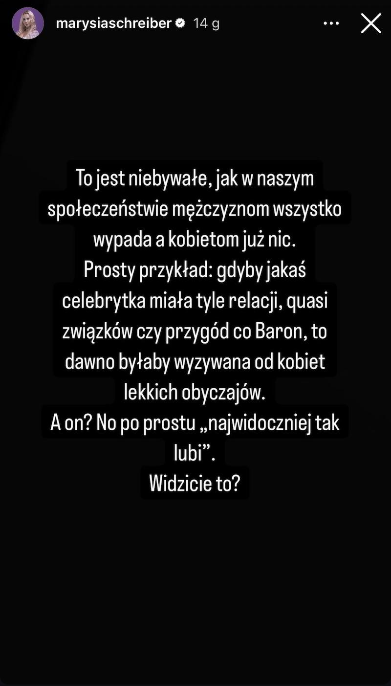 Marianna Schreiber skomentowała rozstanie Kubickiej i Barona: „Najwidoczniej tak lubi…”