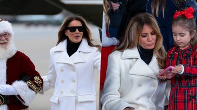 Melania Trump niczym śnieżynka rozdaje prezenty u boku Mikołaja. Wyglądała jak z okładki magazynu