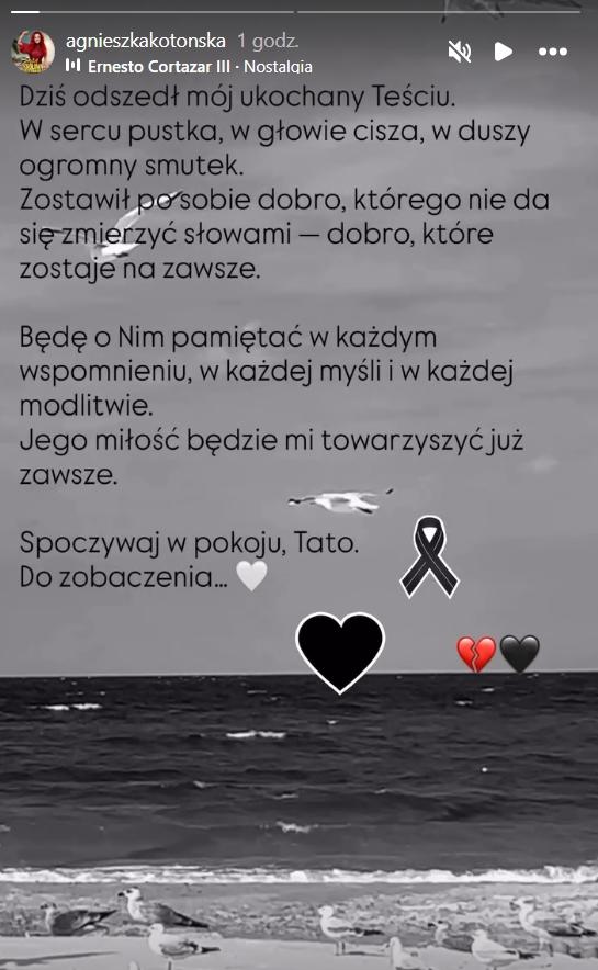 Smutny wpis Agnieszki Kotońskiej, fot. Instagram