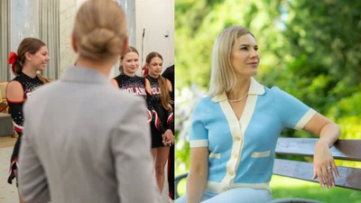 Marta Nawrocka podczas spotkania z młodzieżą. Wybrała stonowaną stylizację