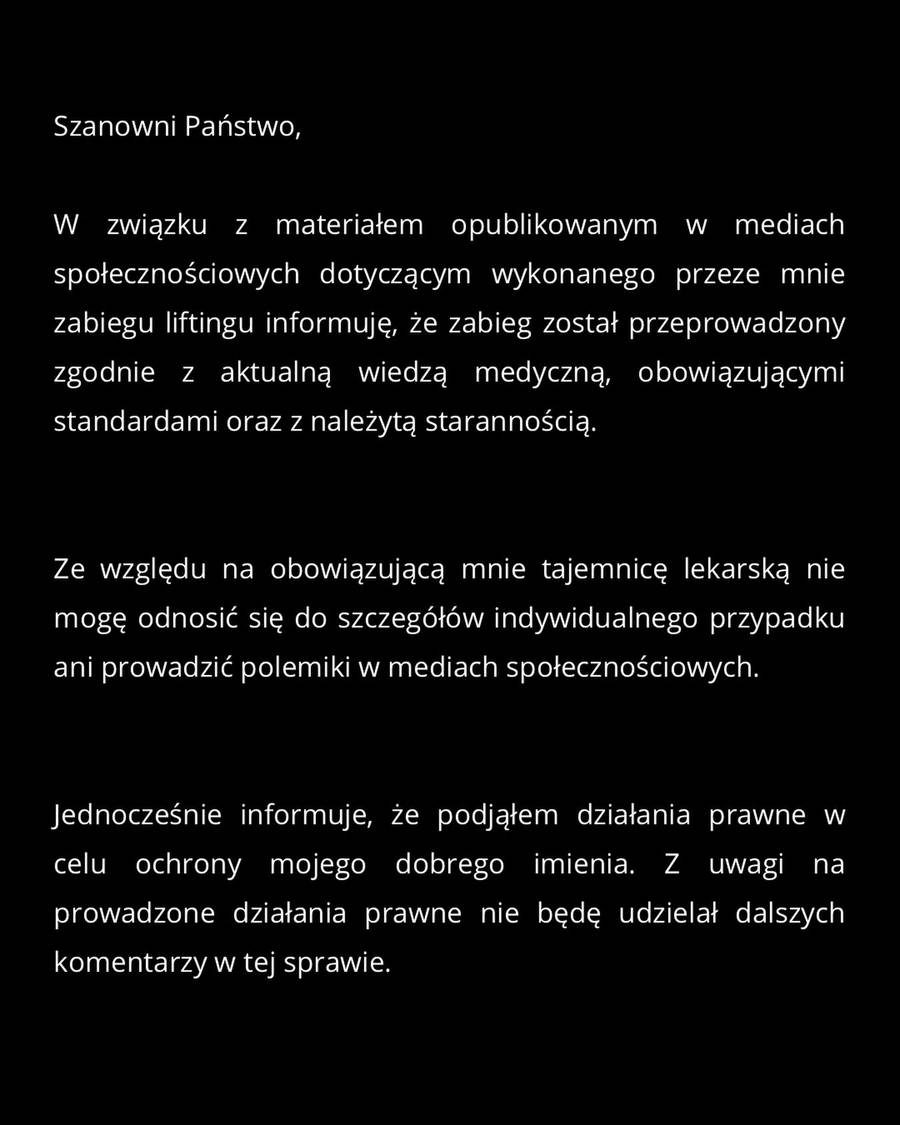 Doktor Piotr Janik wydał oświadczenie, fot. Instagram