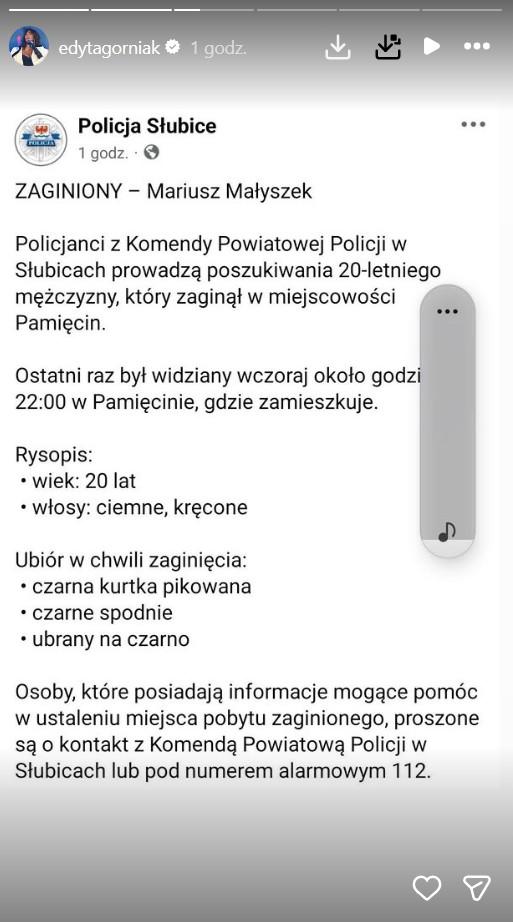 Edyta Górniak powiadomiła o zaginięciu młodego chłopaka, fot. Instagram