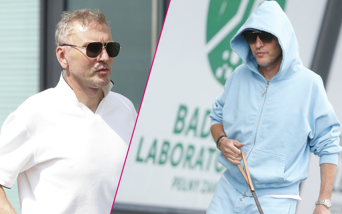 Krzysztof Gojdź z nową twarzą maszeruje po wyjściu z kliniki. Miał w dłoni torebkę za kilkaset tys. zł!