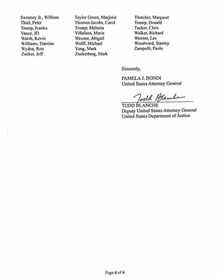 Lista 305 nazwisk w aktach Epsteina, fot.Departament Sprawiedliwości USA