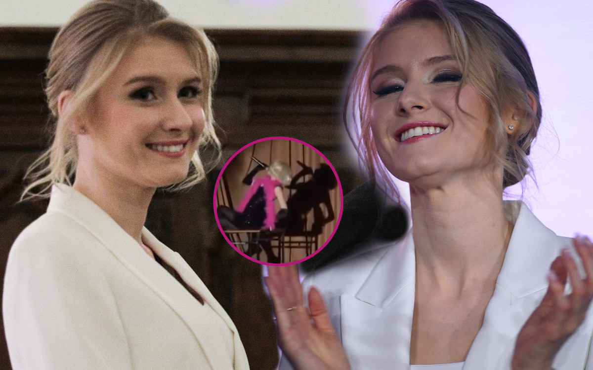 Kinga Duda w peruce i czarnej mini tańczy na scenie. W sieci krąży nagranie sprzed kilku lat