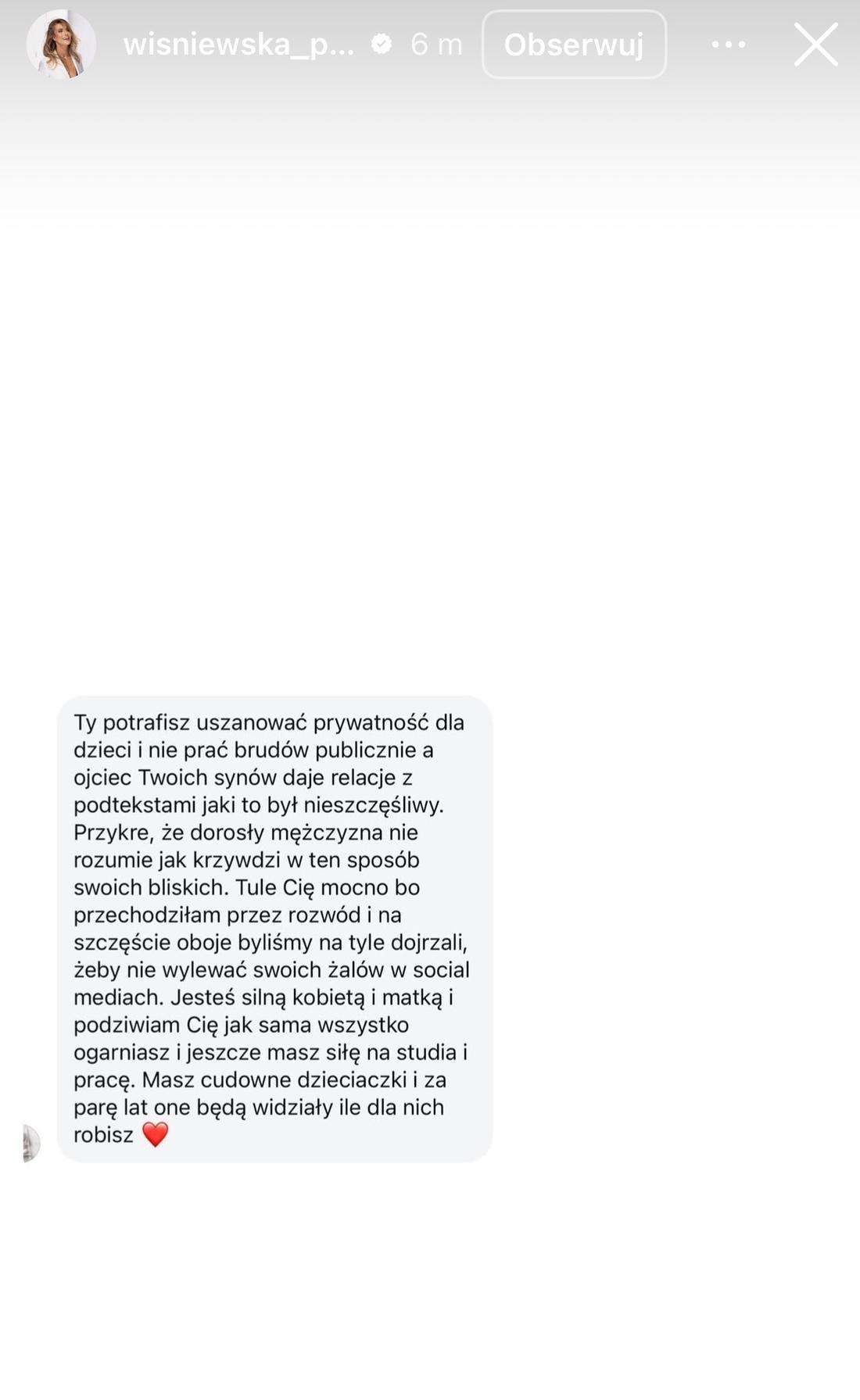 Pola Wiśniewska udostępniła komentarz internautki nt. Michała Wiśniewskiego/ Instagram