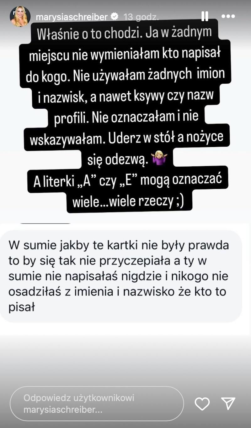 Marianna Schreiber odpowiada na zarzuty/ Instagram