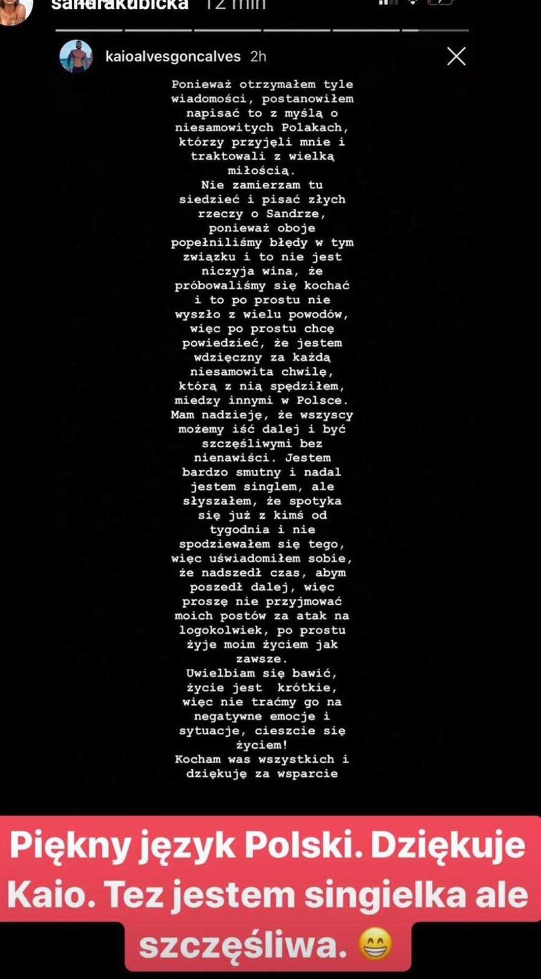 Oświadczenie byłego chłopaka Sandry Kubickiej. 